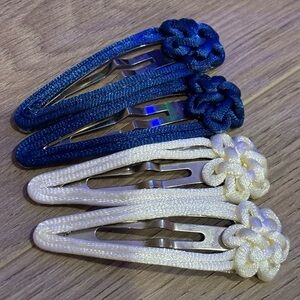 Blue and White Flower Hair Clips